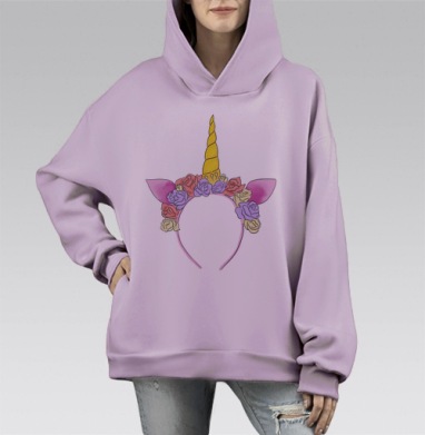 Обруч Единорог с Цветами в Нежных Пастельных Тонах, Hoodie Mono Fiolet, оверсайз, утепленная