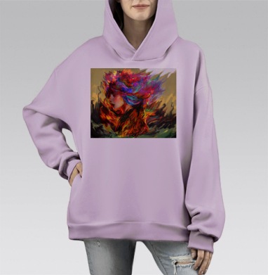 Огненная женщина страсть энергия движения, Hoodie Mono Fiolet, оверсайз, утепленная