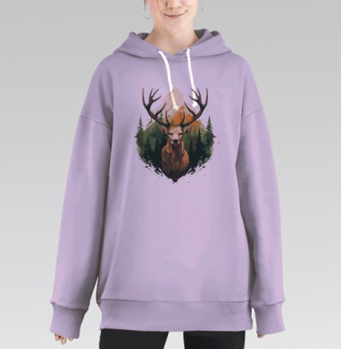 Олень в лесу и горах на фоне природы, Hoodie Long Oversize Fiolet