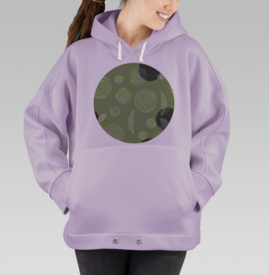 Оливковые круги с геометрической штриховкой напоминание сложных узоров, Hoodie Oversize Fiolet