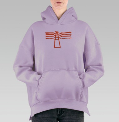 Оранжевая птица символ свободы на сером фоне, Hoodie Oversize Fiolet, утепленная