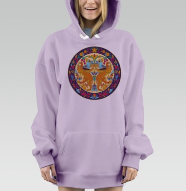 Оранжевые грифоны с синими элементами русских узоров, Hoodie Mjhigh Dig Mel, Fiolet, утепленная