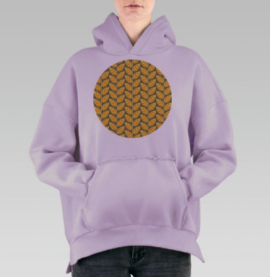 Оранжевые осенние листья на сером фоне узор, Hoodie Oversize Fiolet, утепленная