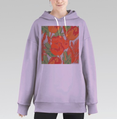 Оранжевые тюльпаны весенний букет нежности, Hoodie Long Oversize Fiolet
