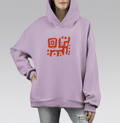 Оранжевый дракон и квадратное солнце над землей полетел, Hoodie Mono Fiolet, оверсайз, утепленная