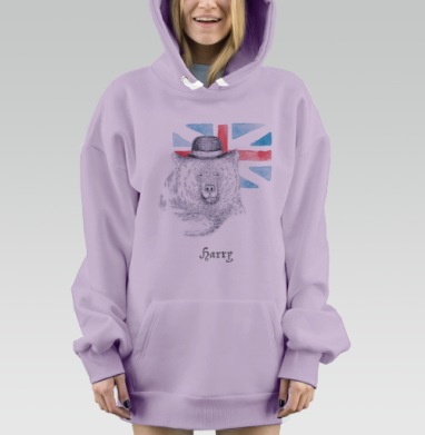 Оригинальный ретро коллаж британского медведя в котелке Harry/Гарри, Hoodie Mjhigh Dig Mel, Fiolet, утепленная