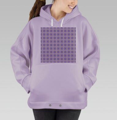 Орнаментальный узор с сиреневыми и оранжевыми цветами, Hoodie Oversize Fiolet