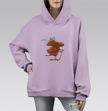 Озорная девочка на самокате с крылышками быстрая и веселая, Hoodie Mono Fiolet, оверсайз, утепленная