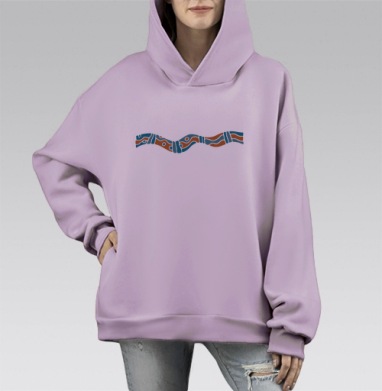 Переплетение лент абстрактное в темных цветах на сером фоне, Hoodie Mono Fiolet, оверсайз, утепленная