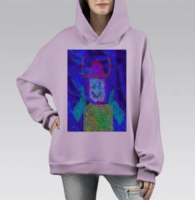 Пиксельный улыбающийся персонаж в цифровом стиле, Hoodie Mono Fiolet, оверсайз, утепленная