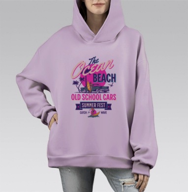 Пляж океан старые машины летний фестиваль ловя волну, Hoodie Mono Fiolet, оверсайз, утепленная