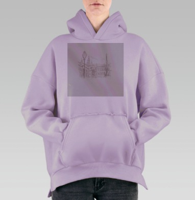 Карандашный эскиз старинного города, Hoodie Oversize Fiolet, утепленная