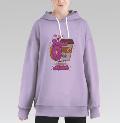 Пончик и кофе идеальная пара теплые оттенки, Hoodie Long Oversize Fiolet