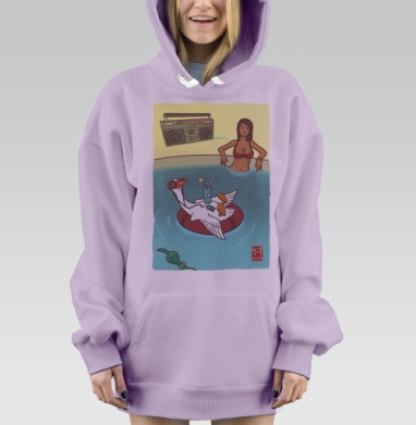 Юмористическое летнее настроение: отдых гуся у бассейна, Hoodie Mjhigh Dig Mel, Fiolet, утепленная