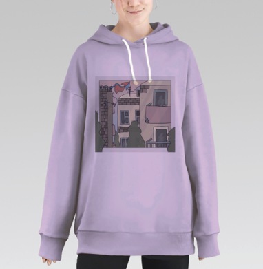 Приглушённые городские фасады балкон окна вечера / городской вид, Hoodie Long Oversize Fiolet
