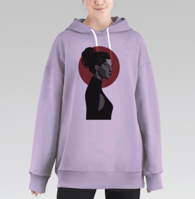 Профиль женщины с красным кругом на фоне минимализм, Hoodie Long Oversize Fiolet