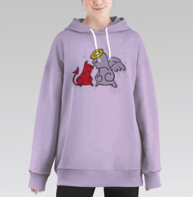 Противостояние красного дьяволёнка серого ангела граффити стиль, Hoodie Long Oversize Fiolet