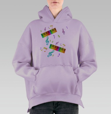 Радужные клавиши и музыкальные ноты на светло сером фоне, Hoodie Oversize Fiolet, утепленная
