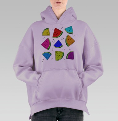 Разноцветные дольки арбуза летнее настроение яркое веселье, Hoodie Oversize Fiolet, утепленная