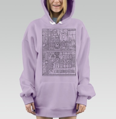 Сюрреалистичная картина «Рыбий дом» — абсурд повседневности, Hoodie Mjhigh Dig Mel, Fiolet, утепленная