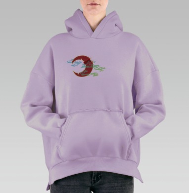 Разрушающийся красный круг с дымом красная ночь, Hoodie Oversize Fiolet, утепленная