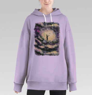 Ребенок Стремится К Свободе В Птицах, Hoodie Long Oversize Fiolet
