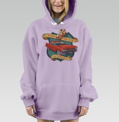 Retro cars club, Hoodie Mjhigh Dig Mel, Fiolet, утепленная