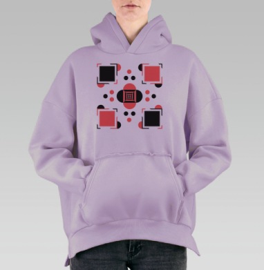 Розовые геометрические фигуры на черном фоне с серым оттенком, Hoodie Oversize Fiolet, утепленная