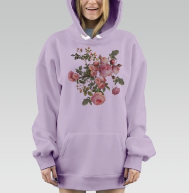 Розовые розы на черном фоне, Hoodie Mjhigh Dig Mel, Fiolet, утепленная
