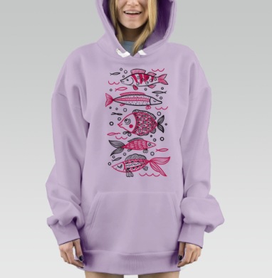 Рыбы красные черные белые плывут воды, Hoodie Mjhigh Dig Mel, Fiolet, утепленная