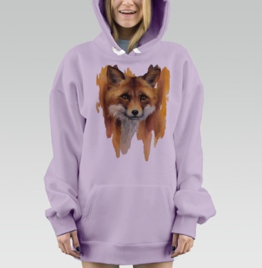 Таинственный портрет лисы в акварели, Hoodie Mjhigh Dig Mel, Fiolet, утепленная