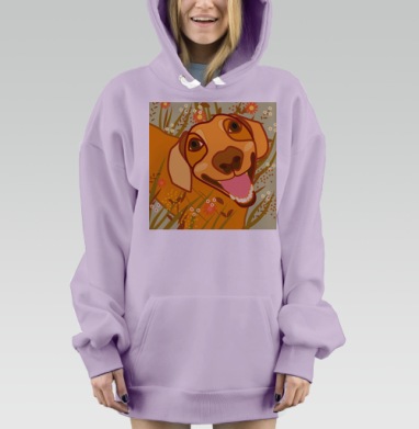 Рыжая такса среди полевых цветов в тёплых оттенках, Hoodie Mjhigh Dig Mel, Fiolet, утепленная
