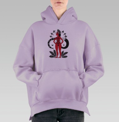 Русская лиса женская сила и природа в стиле Рашн вуман, Hoodie Oversize Fiolet, утепленная