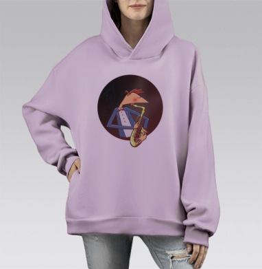 Саксофонист в синем костюме играющий музыку саксофон, Hoodie Mono Fiolet, оверсайз, утепленная
