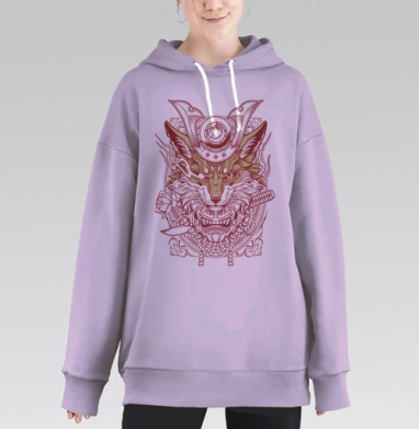 Самурайская лиса в доспехах самурая, Hoodie Long Oversize Fiolet