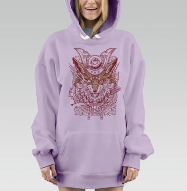 Самурайская лиса в доспехах самурая, Hoodie Mjhigh Dig Mel, Fiolet, утепленная