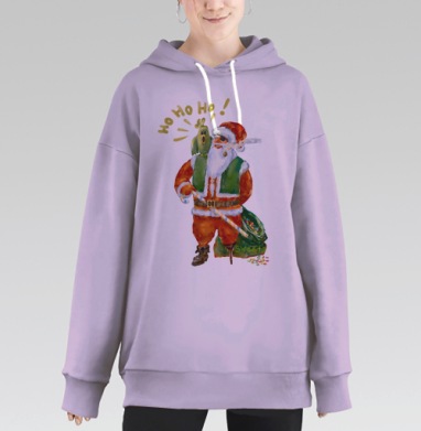 Санта с попугаем и сладостями на Рождество, Hoodie Long Oversize Fiolet