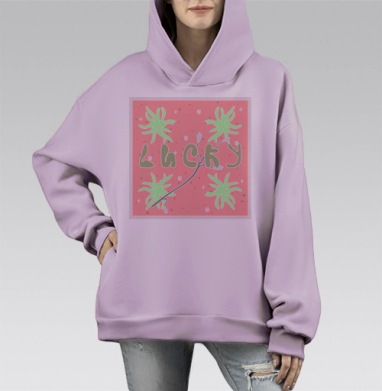 Счастливчик на милом фоне нежно розового цвета, Hoodie Mono Fiolet, оверсайз, утепленная