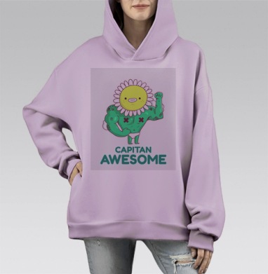 Сильный капитан с головой цветка в зеленых тонах капитан awesome, Hoodie Mono Fiolet, оверсайз, утепленная