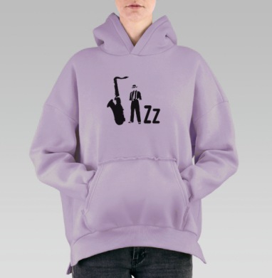 Силуэт джазового музыканта саксофона джаз, Hoodie Oversize Fiolet, утепленная