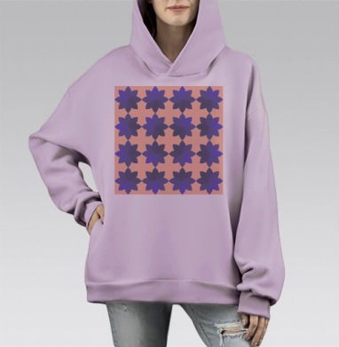 Симметричные фиолетовые цветы на персиковом фоне, Hoodie Mono Fiolet, оверсайз, утепленная