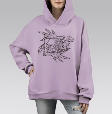 Символ жизни смерти с черепом и чертополохом, Hoodie Mono Fiolet, оверсайз, утепленная