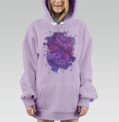 Пышные пионы в сиреневых и розовых тонах, Hoodie Mjhigh Dig Mel, Fiolet, утепленная