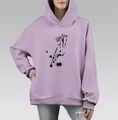 Скачущий конь энергия свобода мощь дуги, Hoodie Mono Fiolet, оверсайз, утепленная