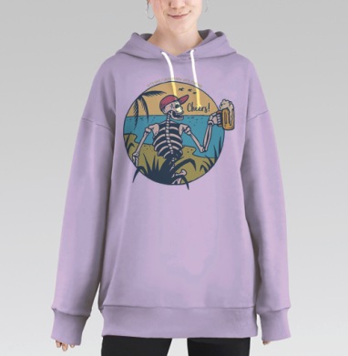 Скелет с пивом на пляже Веселимся навсегда, Hoodie Long Oversize Fiolet