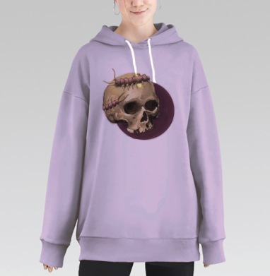 Сколопендра ползущая по черепу мрачная иллюстрация, Hoodie Long Oversize Fiolet