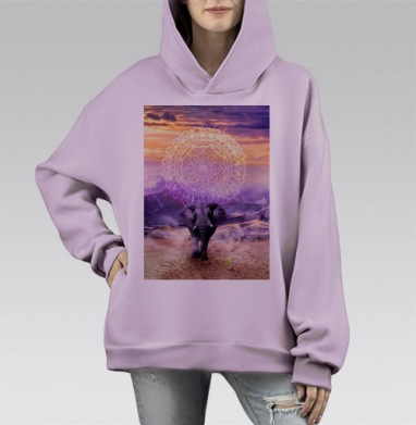 Слон мандала духовное пробуждение символы силы, Hoodie Mono Fiolet, оверсайз, утепленная