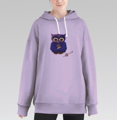 Сова с малышом в объятиях тепло уютно, Hoodie Long Oversize Fiolet