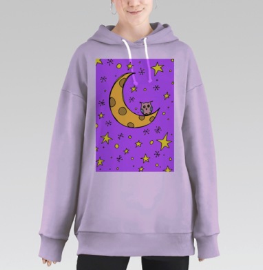 Сова сидящая на луне в ночной ночной, Hoodie Long Oversize Fiolet