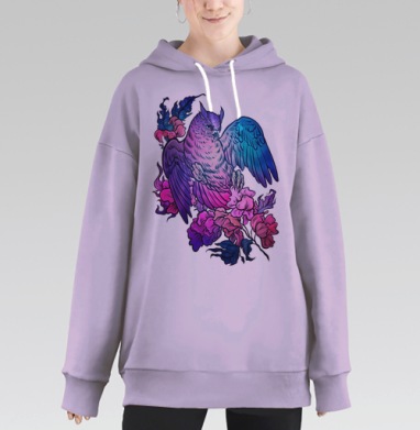 Современная сказочная сова в ярких цветах на цветах, Hoodie Long Oversize Fiolet